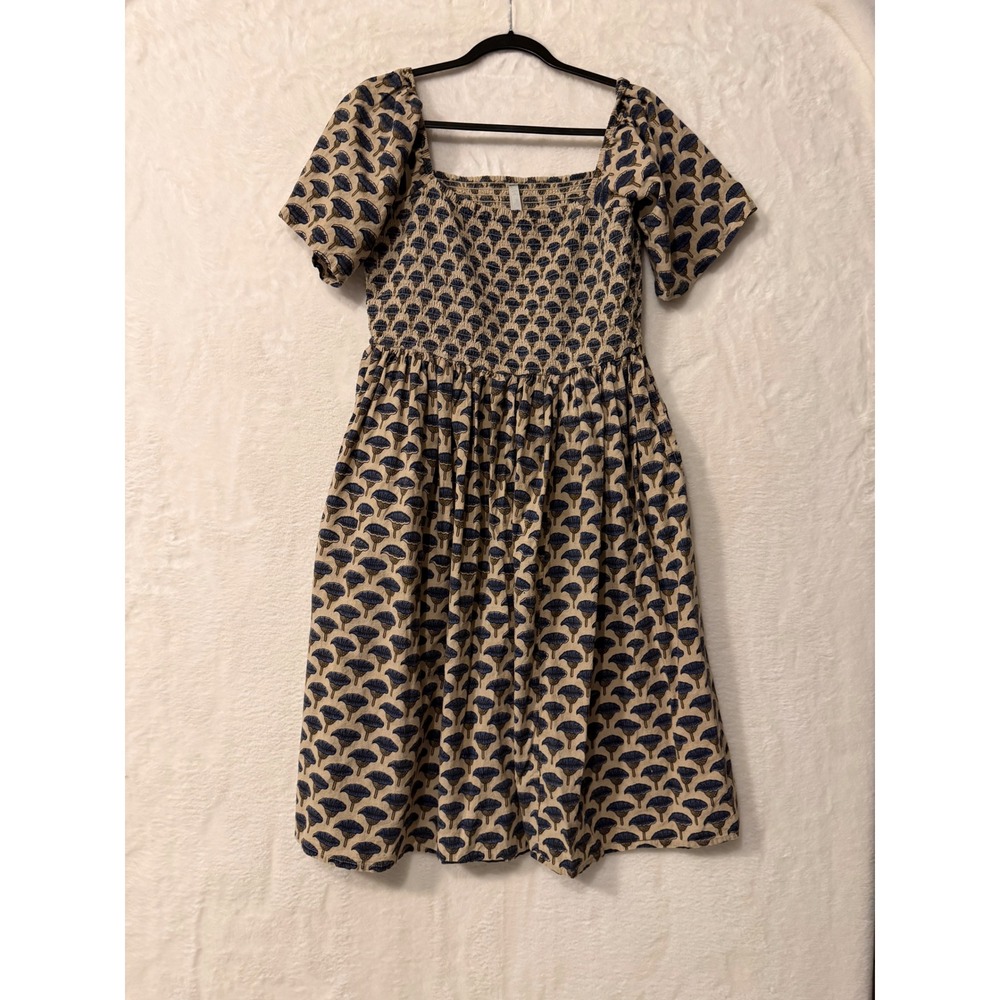 Mata Traders Floral Smocked Cotton Dress Square Neck Puff Sleeve.